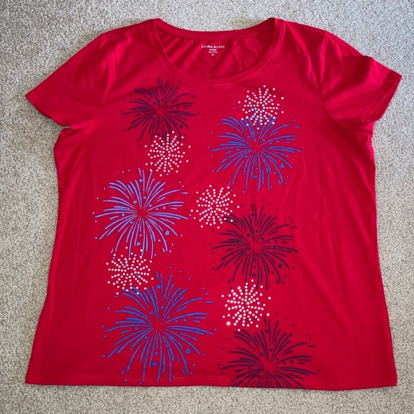 size Petite XL, bust up to 44” inches, patriotic fireworks 💥 shirt, like new co - Picture 8 of 11